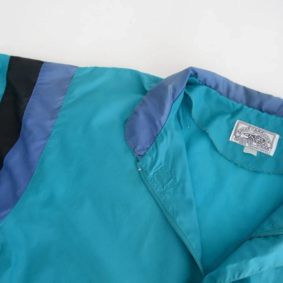 Vintage 90'S Great Canadian Rugged Wear Teal In Blue Zip Up Windbreaker Jacket - Picture 13 of 14